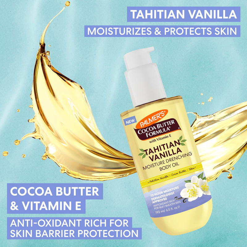 Palmer's Tahitian Vanilla Body Oil, Cocoa Butter Formula (6.5 Fl Oz) | Shea Butter & Vitamin E provide 72-hour hydration to protect, soothe dryness & soften skin. Dermatologist approved. 6.5 Fl Oz (Pack of 1)