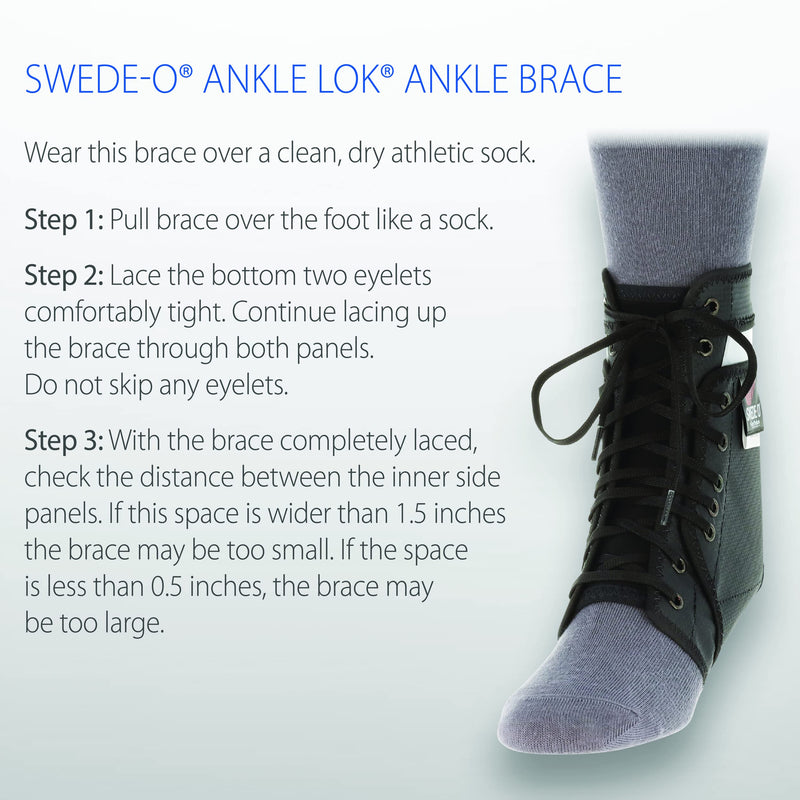 Swede-O Ankle Lok Reinforced Laced Ankle Brace with Stays, High Support for Sports, Black, Large Large (Pack of 1)
