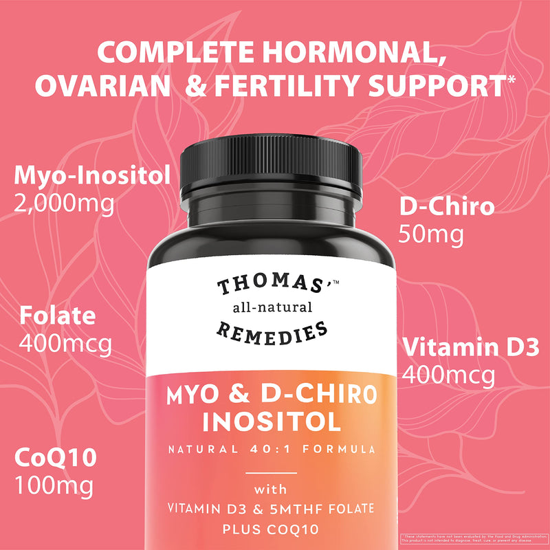 Toms Remedies Myo Inositol Supplement & D-Chiro Inositol Blend Supplement | With Folate and Vitamin D3, 40 to 1 Ratio, No Fillers, CoQ10, 90 Vegan Capsules