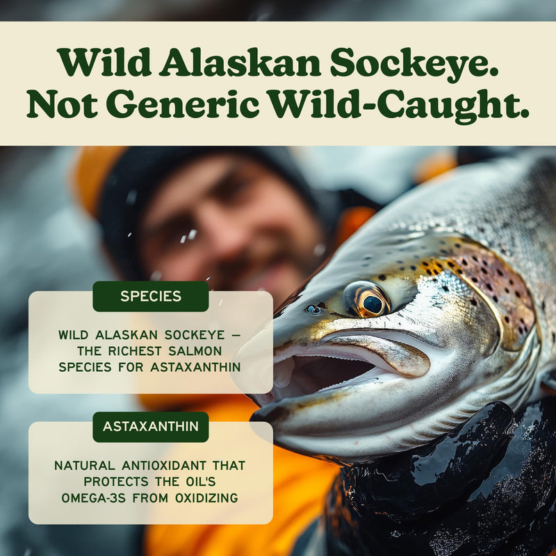 MK Supplements Wild Alaskan Sockeye Salmon Oil, Omega-3 EPA DHA | Tested for heavy metals/rancidity, 90 softgels, EPA and DHA per serving, astaxanthin, vitamins A and D, amber glass