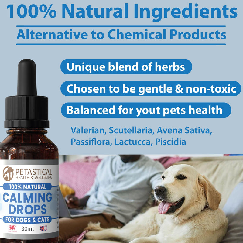Dog Calming, Scullcap Valerian for Dogs, Cats, Anxiety Calming Drops, Home Alone, Barking, Loud Noises, Fireworks & Kennels (30ml) 30ml