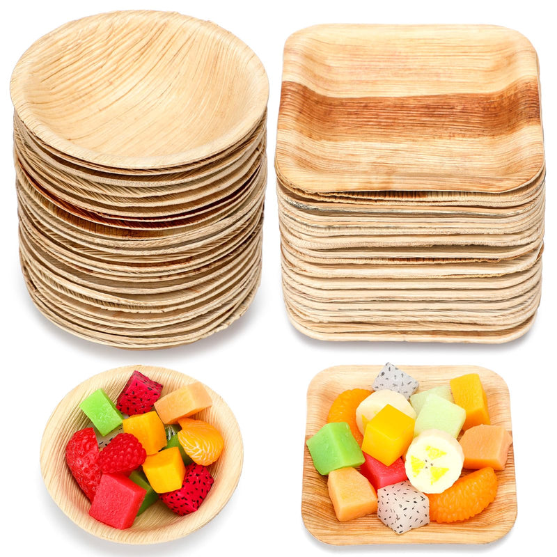 50 Pcs Palm Leaf Disposable Plates Bowls Set for Bunny 4", Sturdy Bamboo Party Bowls Decorative Compostable Tableware for Birthday Outdoor BBQ Picnic Wedding - BeesActive Australia