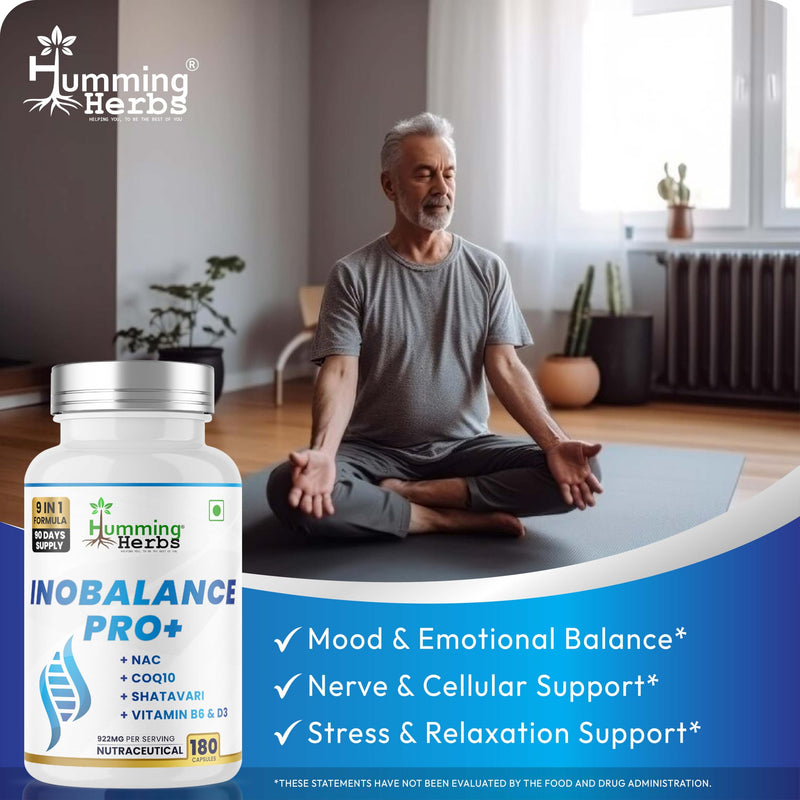 Humming Herbs Inobalance Pro+ — Myo-Inositol, NAC, CoQ10, Shatavari, Zinc, L-Methylfolate, Vitamin B6 & D3 — 922 mg per Serving — 180 Veg Capsules (180) 180 Count (Pack of 1)