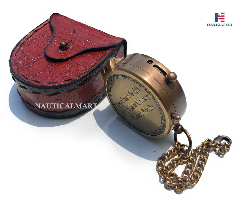 Second Star to The Right J. M. Barrie, Peter Pan Engraved Brass Compass Directional Compass Magnetic Pocket Personalized Gift for Camping, Hiking and Touring - BeesActive Australia