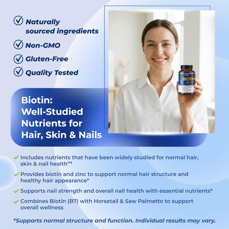 Biotin with Collagen + Keratin Horsetail + Saw Palmetto - Thick Hair, Vibrant Skin, Healthy Nails (180-day Supply (Pack of 1))