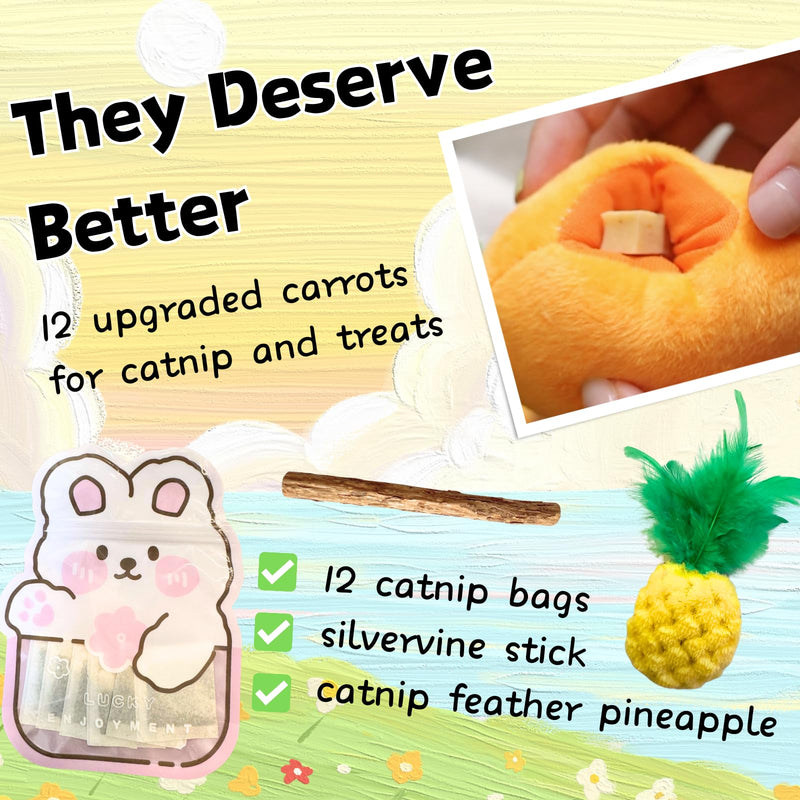 Carrot Catnip Cat Toys, Interactive Feather Cat Toys for Indoor Cats, Cat Puzzle Toys for Boredom and Mental Stimulation, 12 Squeaky Carrots with Treat Pockets and 12 Catnip Tea Bags Carrot Puzzle + Catnip - BeesActive Australia