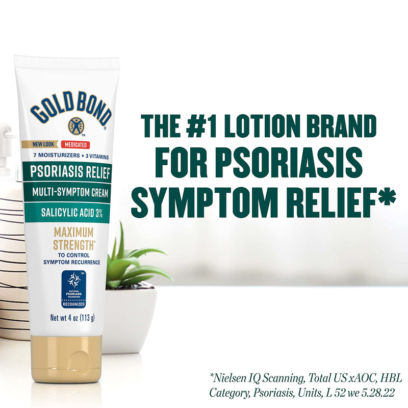 Gold Bond Multi-Symptom Psoriasis Relief Cream, 4 oz., Irritated, Scaling Skin, and Itchy Skin Relief 4 Ounce (Pack of 1)