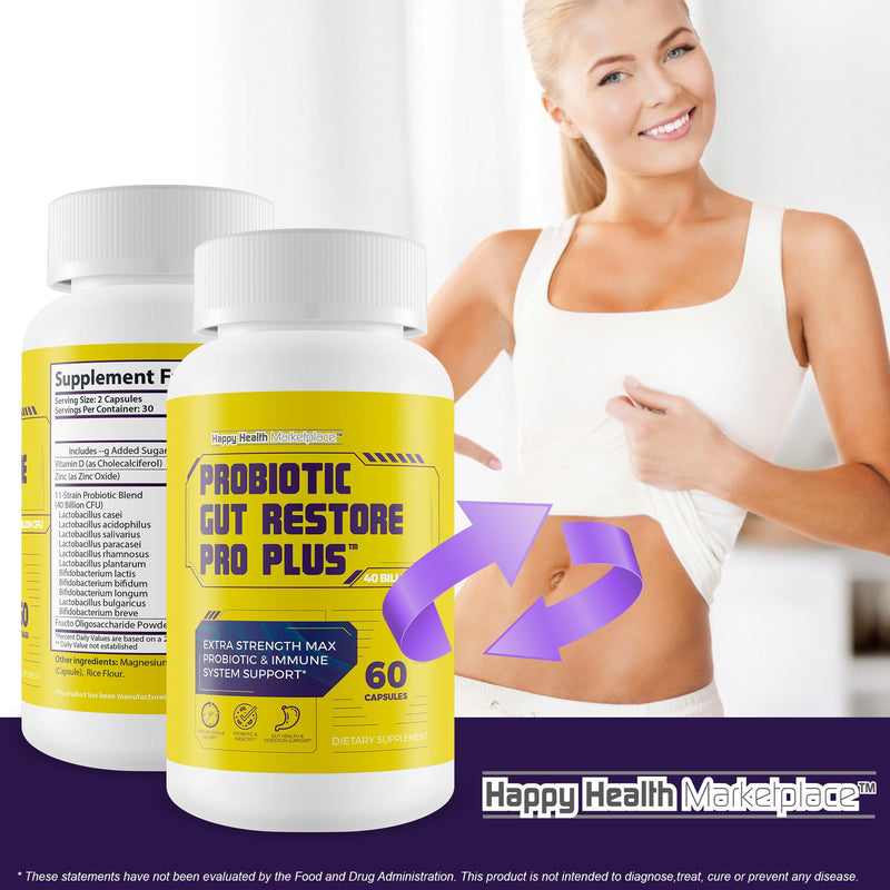 Probiotic Gut Restore Pro Plus - Restore Your Health and Body Balance with Probiotics - Natural Immune Support - Balance Blood Health - Improved Energy - Improved Mood