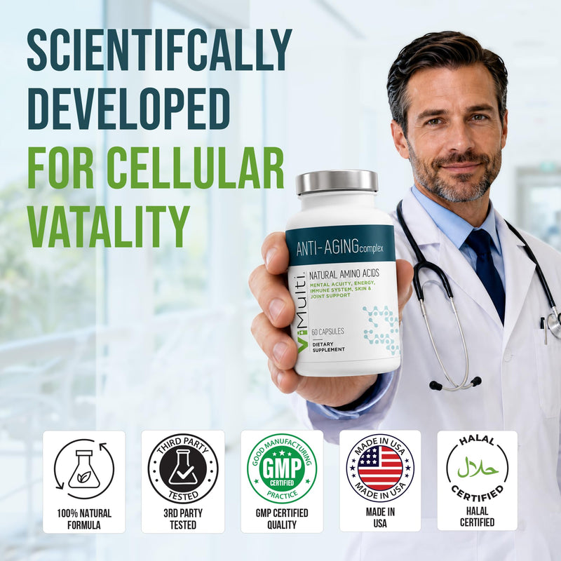 ViMulti Anti-Aging Complex - Amino Acid Dietary Supplement - 60 Capsules | Joint And Cellular Wellness, Daily Vitality, Skin Elasticity, Formulated With Multiple Amino Ingredients, 2 Capsules Daily 60 Count (Pack of 1)