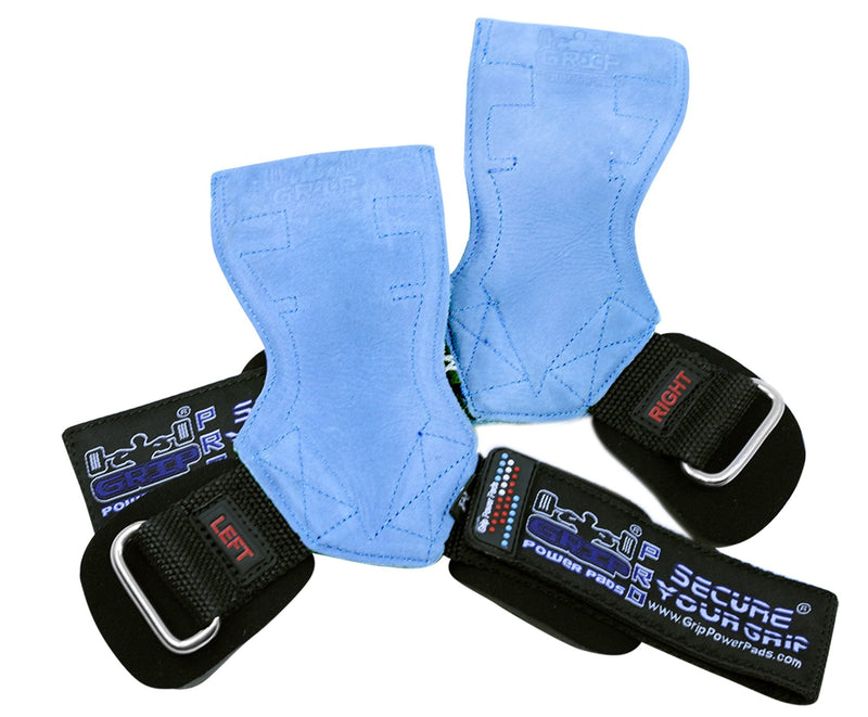 Lifting Grips PRO Weight Gloves Heavy Duty Barbell Gymnastics Straps Alternative to Power Hooks Deadlifts Adjustable Neoprene Padded Wrist Wrap Blue Nubuck Leather Large 7.50"-8.50" Wrist Size