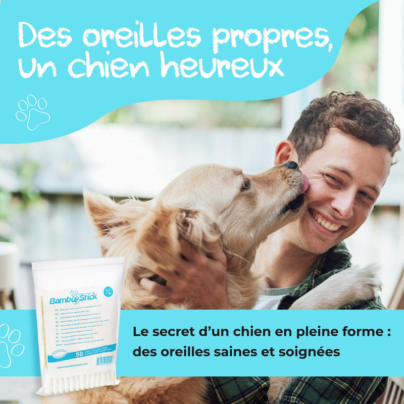 BambooStick Bamboo Cotton Buds for Medium and Large Dogs (50 L/XL Buds) - Safe and Easy Ear Wax Removal - Designed by French Vet 1
