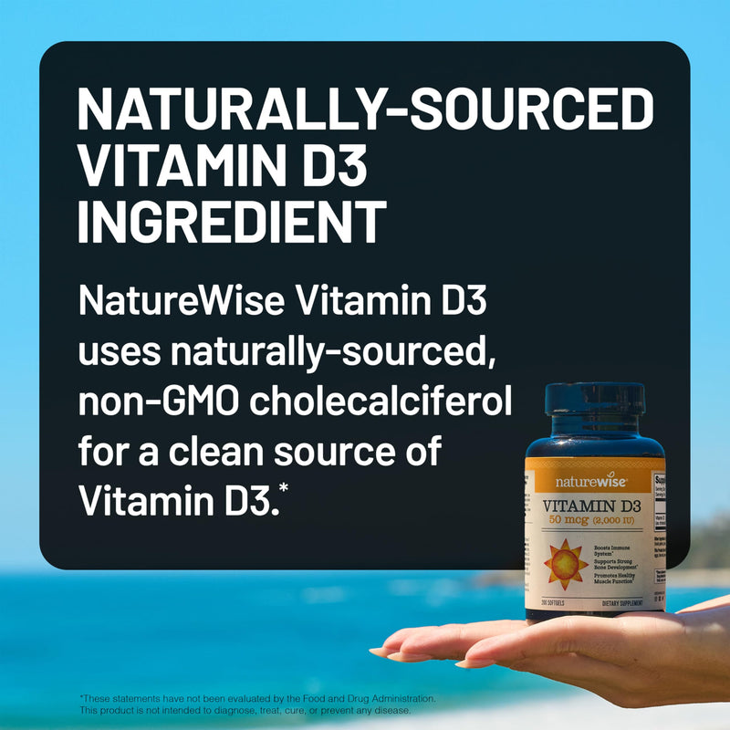 NatureWise Vitamin D3 2000IU Supplement, Bone & Immune Health, 30 Softgels | Vitamin D 50 mcg - Organic Extra Virgin Olive Oil - Muscle & Bone Support - Gluten Free & USA Manufactured - 200-Day Supply 30 Count (Pack of 1) 2000 IU