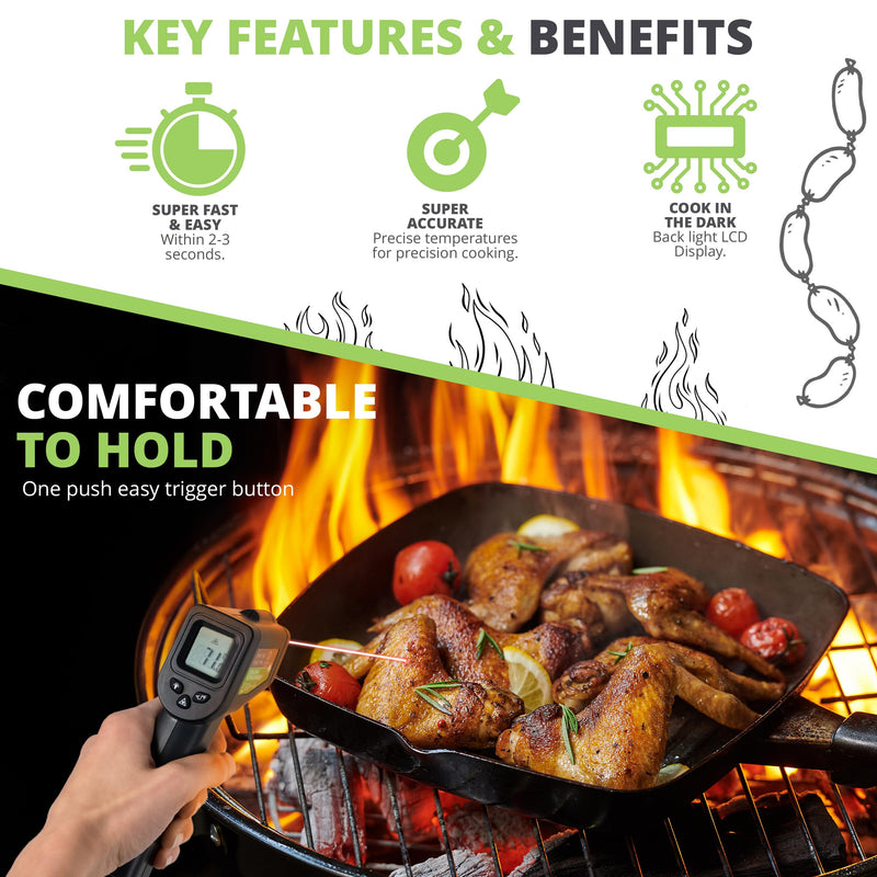 Oliver's Kitchen® Infrared Thermometer - User-Friendly - Measure Temperature with Precision - Perfect for Pizza Ovens - Ergonomic Grip - Batteries Included