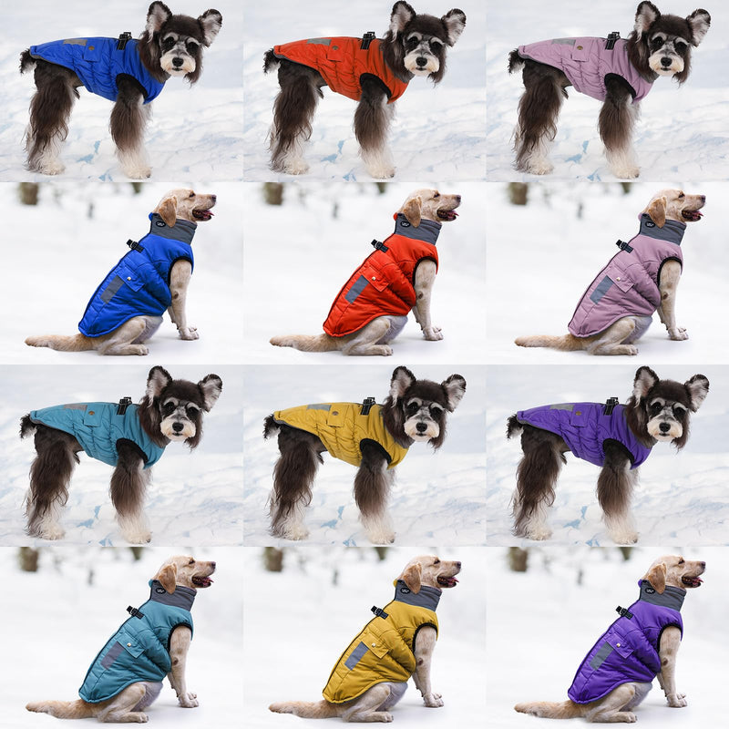 Gyuzh Dog Coat Jacket Vest Clothes Dog Harness Coat Adjustable Reflective Dog Jackets with Pockets and Faux Fur Collar Winter Waterproof Dog Coats for Small Medium Large Dogs (Medium, Purple) - BeesActive Australia