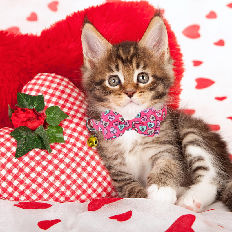 2Pcs Valentine's Day Cat Collar Conversation Heart Bowtie Collar with Breakaway Bell Blue Pink Adjustable Kitten Collar for Girl Boy Cat Small Pet - BeesActive Australia