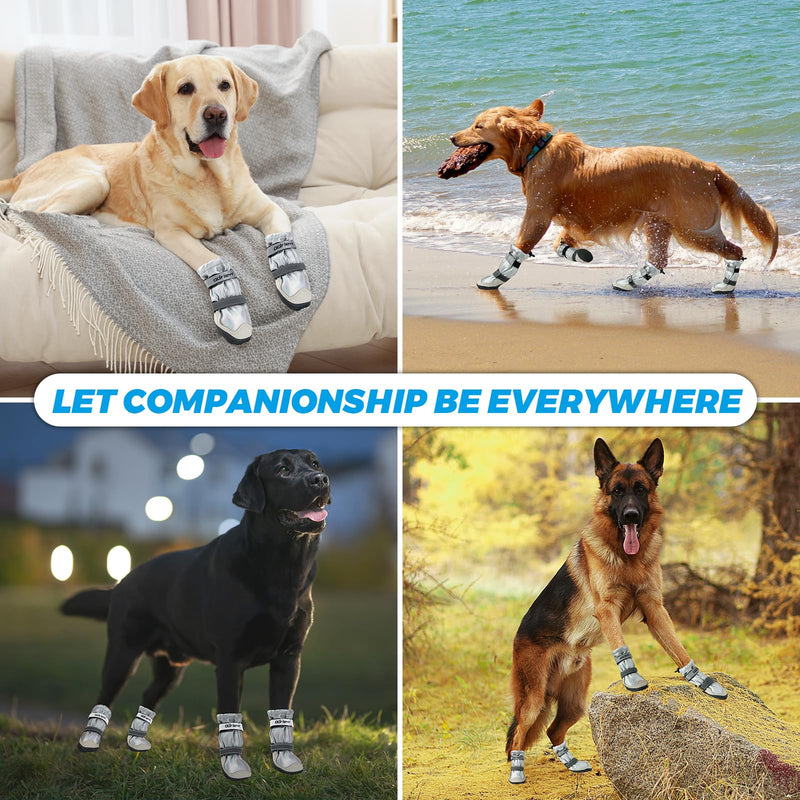 Dog Shoes Large Size Dogs, Dog Booties and Paw Protectors, 4PCS Shoes for Dogs, Rugged Anti-Slip Sole, with Night Reflective Strip for Hot Pavement and Rain or Snow Walking Hiking. (Silver, 3) Silver - BeesActive Australia