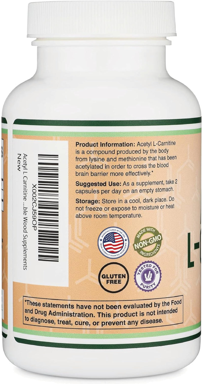 Acetyl L-Carnitine 1,000mg Per Serving, 150 Capsules (ALCAR for Brain Function Support, Memory, Attention, and Stamina) Acetyl L Carnitine that is Third Party Tested by Double Wood (Pack of 2) 150 Count (Pack of 2)