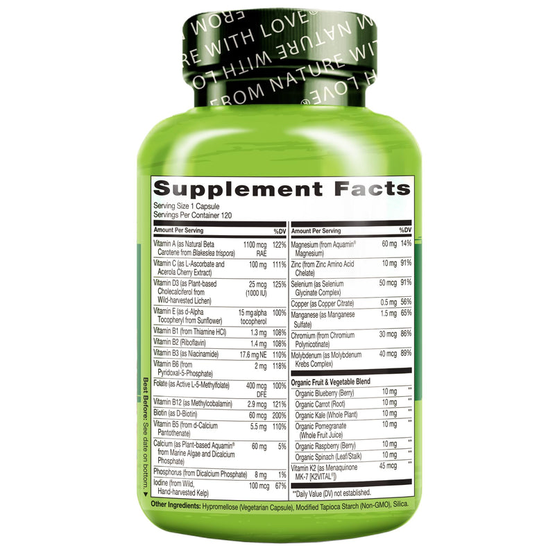 NATURELO Multivitamin for Men 50+ - One Daily, 120 Vegetarian Capsules | Vitamins, Minerals & Organic Whole Foods, Boost Energy and Health, Non-GMO 120 Count (Pack of 1)