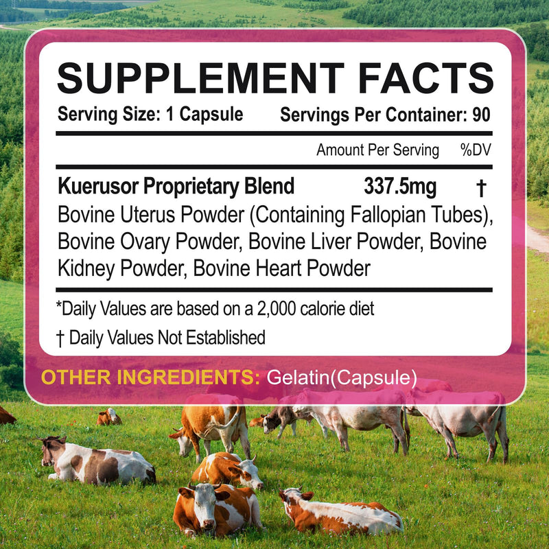 Beef Organ Supplement for Women, Support Hormone Balance | Support Cycle Health, Energy & Immunity, 90 Capsules with Natural Grass Fed Beef Liver, Kidney, Heart, Uterus Tissue & More