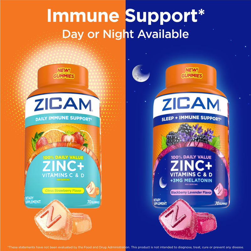 Zicam Daily Immune Support,Gummy Supplement,Zinc,Vitamin C and Vitamin D,Citrus Strawberry Flavor,70 Count (Pack of 2) 70 Count (Pack of 2)