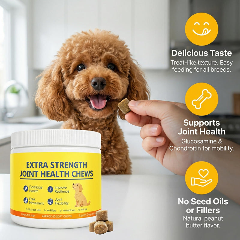 Extra Strength Joint Health Chews, Dog Hip and Joint Supplement, Contains MSM & Collagen Peptides, Promotes Joint Lubrication, Comprehensive Joint Care, 60 Chews (1) 1