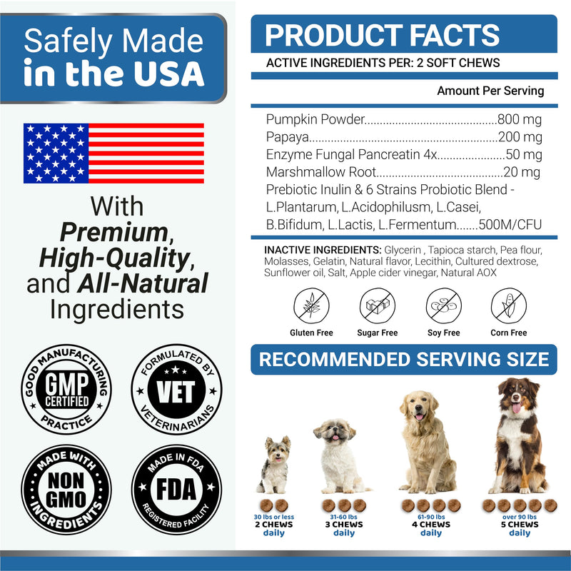 Probiotics for Dogs and Digestive Enzymes - 170 Dog Probiotics Chews - Dog Probiotic - Anti Diarrhea, Upset Stomach & Gas Relief, Canine Prebiotic - Pet Fiber Supplement - Bacon Flavor 170 Chews - BeesActive Australia