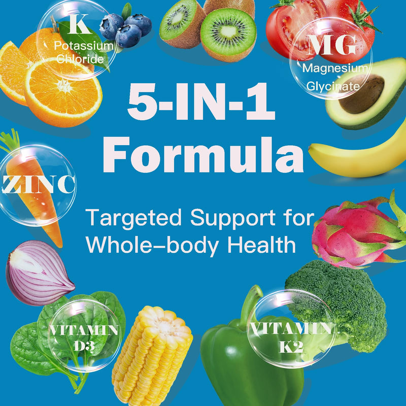 Potassium Magnesium Zinc Supplement,with Vitamin D3 &K2,Support Immune | Potassium Citrate,Magnesium Glycinate,High Absorption, Support Energy for Women & Men,Non-GMO,120 Count(Pack of 1) 120 Count (Pack of 1)