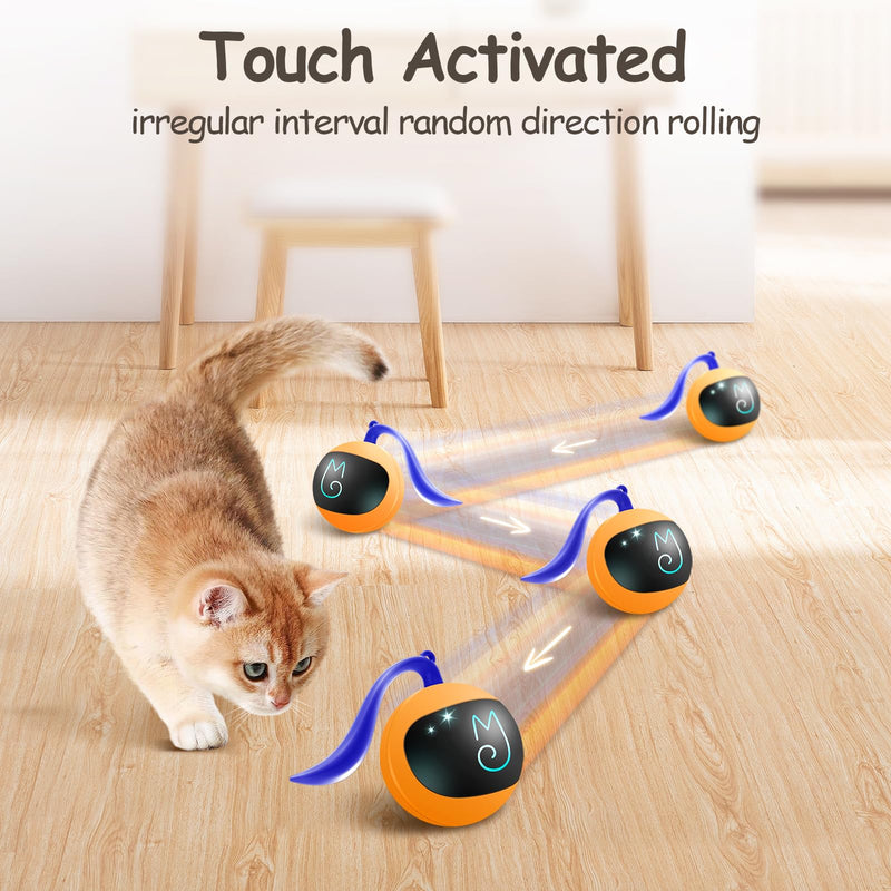 Migipaws Interactive Cat Ball Toy Set, Fun Tracker, Glowing Chase Ball with MystiChaser Pouch, Fluffy Tail, A Small Mice (Orange) orange - BeesActive Australia