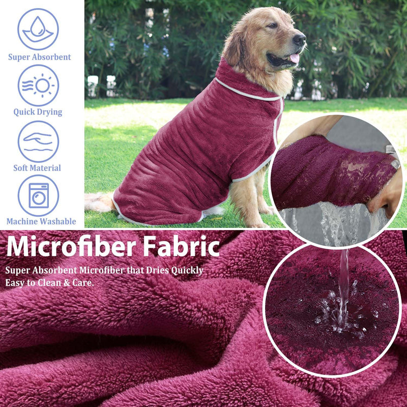 Dog Bathrobe Towel Dog Drying Coat - Super Absorbent Dog Towels Bath Robe for Drying Dogs Large, Soft Adjustable Collar & Belly Strap Fast Drying Coat Pet Dog Cat Bath Robe Towel (Purple, 3X-Large) Purple - BeesActive Australia