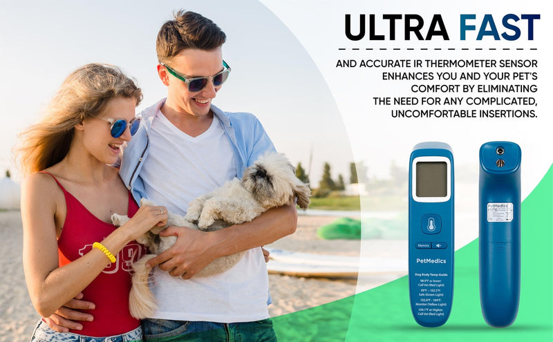 PetMedics by iHome Cat & Dog Thermometer for Pets Ear or Belly No Contact Scan - Large Number Digital Lit Display - Batteries Included - Canine and Pet Fever Detection