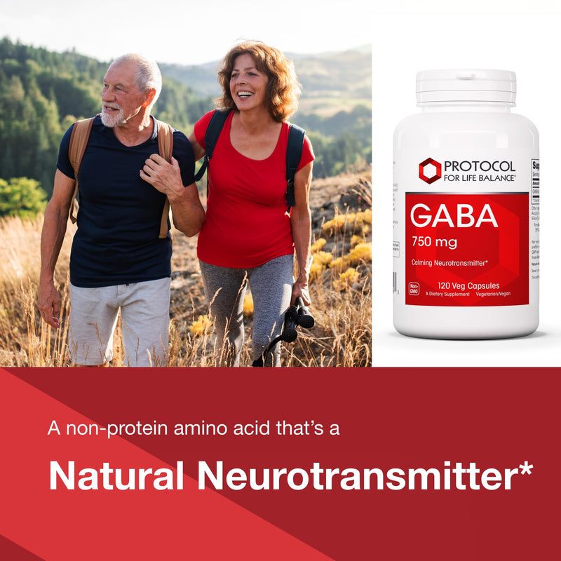 PROTOCOL FOR LIFE BALANCE GABA 750mg, Brain Support*, 120 Veg Caps | Amino Acids Supplement*, brain Supplement*, GABA Formulation, Gluten-Free, Kosher, Dairy-Free, and Non-GMO