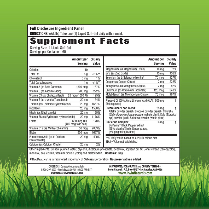 Irwin Naturals Only One Daily Multivitamin Iron-Free Formula | Daily Essential Nutrient Support | Essential Vitamins & Minerals | Green Super Food Blend | 2 X 60 Count 60 Count (Pack of 2)
