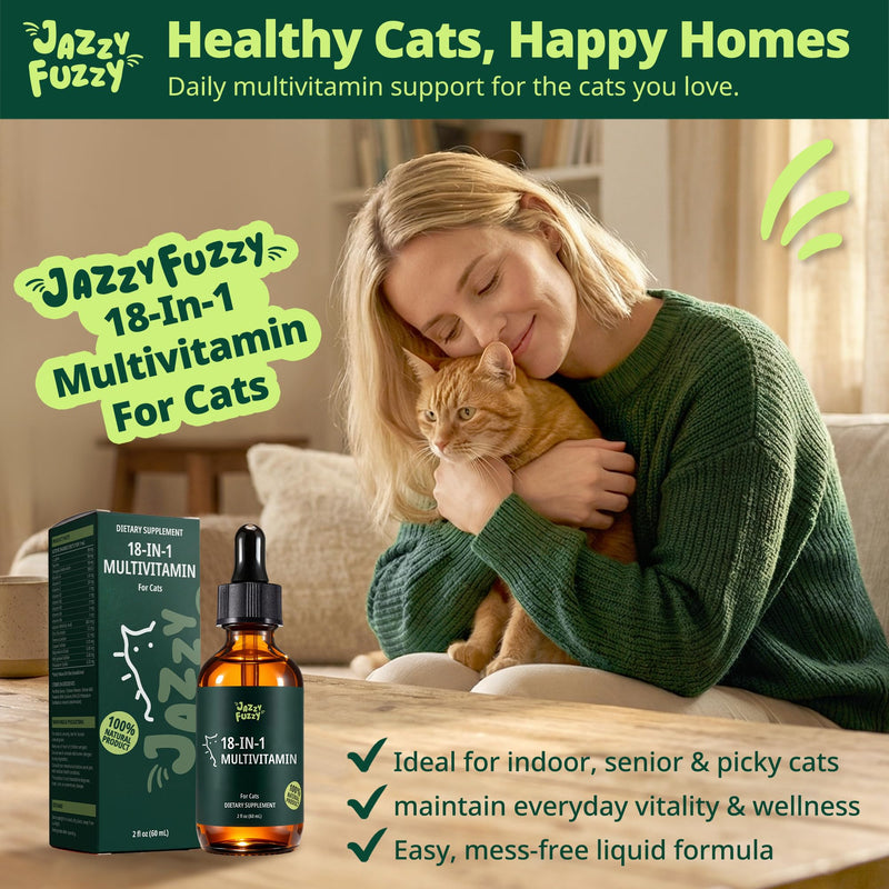18-in-1 Liquid Multivitamin, Taurine & Lysine for Cats, Cat Liquid Vitamin, Senior & Picky Cats, Supports Immune, Skin & Coat, Energy & Overall Wellness, Chicken Flavor, 2 fl oz