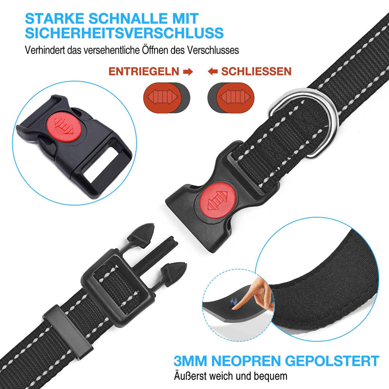 haapaw Reflective Dog Collar Padded with Soft Neoprene Breathable Adjustable Nylon Dog Collars for Small Medium Large Dogs S (Pack of 1) Black - BeesActive Australia