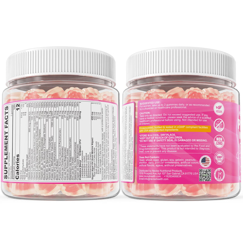 Prenatal Multivitamin Gummies w/ Methylfolate Omega-3, Iron Choline, 120Cts | Prenatal Vitamins for Women Gummies w/ Iodine, Biotin, B6 B12 D3 for Prenatal, Pregnancy, Postpartum,Vegan Non-GMO,Sugar Free 60 Count (Pack of 2)