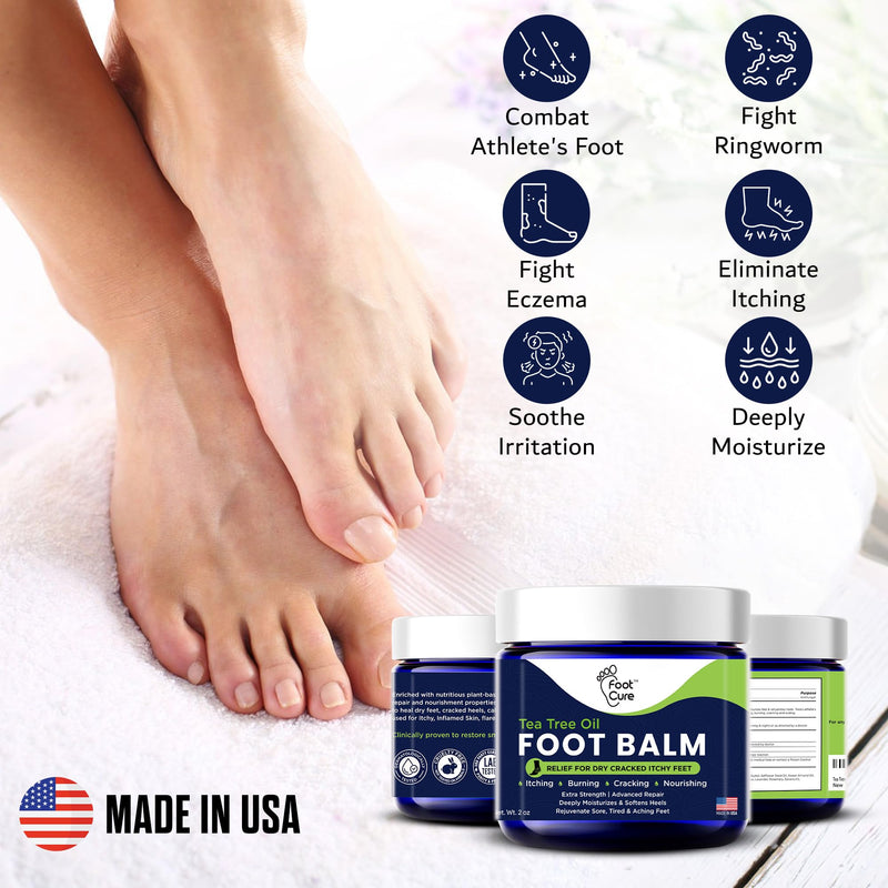 Antifungal Cream - For Itchy Feet and Skin Fungus Relief - Extra Strength Treatment for Athlete’s Foot, Ringworm, and Jock Itch. Moisturizer for Dry Cracked Feet infused with Tea Tree Oil Made in USA Foot Balm 2 Ounce (Pack of 1)