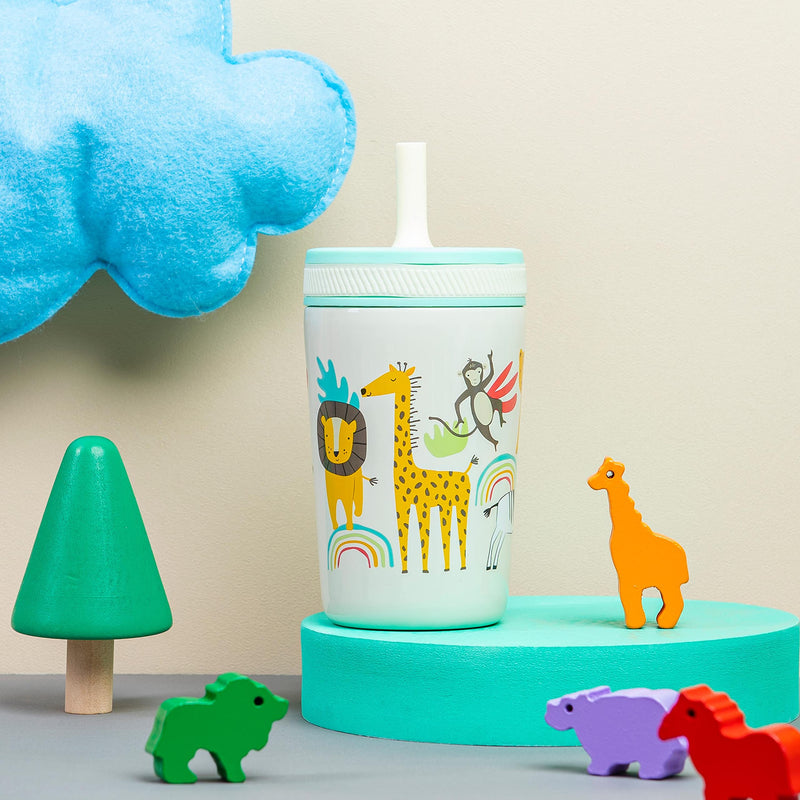 Zak Designs Kelso Toddler Cups For Travel or At Home, 12oz Vacuum Insulated Stainless Steel Sippy Cup With Leak-Proof Design is Perfect For Kids (Safari) 12 Ounces Safari