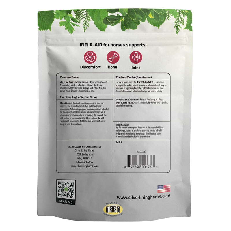 Silver Lining Herbs Infla-aid - Herbal Support for a Horse's Natural Healing Response to Inflammation - Relief for Aches Pains, and Discomfort in a Horse's Muscles Tendons and Joints - 1 lb Bag - BeesActive Australia