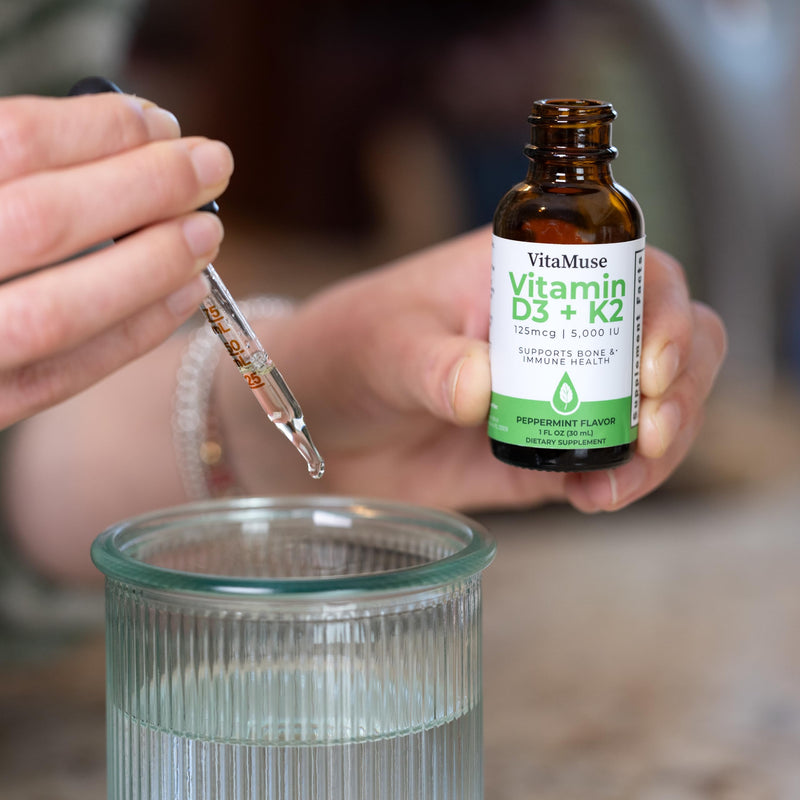 Vitamin D3 + K2 Drops, 5000 IU D3, 100 mcg K2 MK-7, Peppermint Flavor, Liquid Tincture with Organic Oils, Non-GMO, Gluten-Free, 1 fl oz