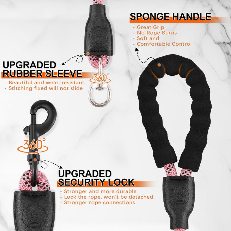 Double Dog Leash, Dual Dog Leash, 360° Swivel No Tangle Walking Training Two Dog Leash, Comfortable Shock Absorbing Climbing Reflective Leash for Small Medium and Large Dogs - Pink, Small/8-45 ibs S/8-45 ibs - BeesActive Australia