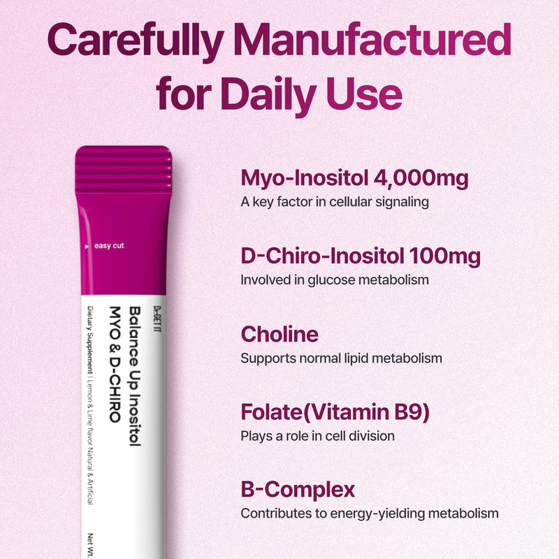 Balance Up Inositol 40:1 Myo & D-Chiro with Folate(Vitamin B9) & Choline – Hormone Balance & Reproductive Health Support for Women – Lemon Lime Stick Powder, 30 Servings