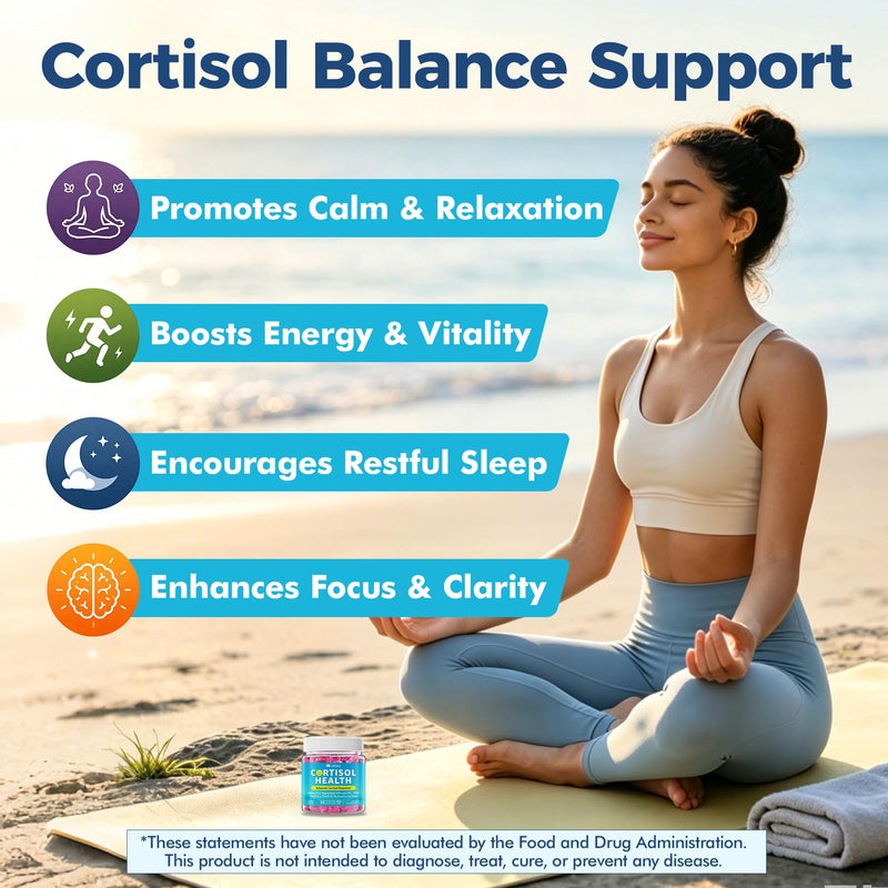 Cortisol Gummies for Women & Men, Sugar Free Cortisol Reducer Supplements w/ Magnesium, Ashwagandha, Mushroom, L-theanine, Rhodiola, Vitamin B6 B12 for Cortisol Detox, Relax, Sleep Support 2 Pack 60 Count (Pack of 2)