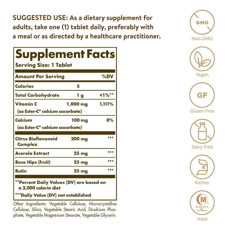 Solgar Ester-C 1000mg Vitamin C Tablets - Gentle, Non-Acidic, Antioxidant Support - 180 Vegan Tablets 180 Count (Pack of 1) - BeesActive Australia