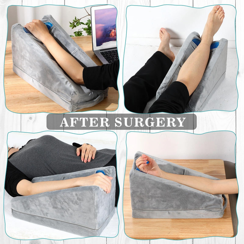Buryeah Arm Elevation Pillow with 2 Pockets, Soft Ergonomic Support Pillow for Elbow Rest Wedge Broken Arm Gifts with High Density Foam for Recovery Sleeping(Gray) Gray - BeesActive Australia