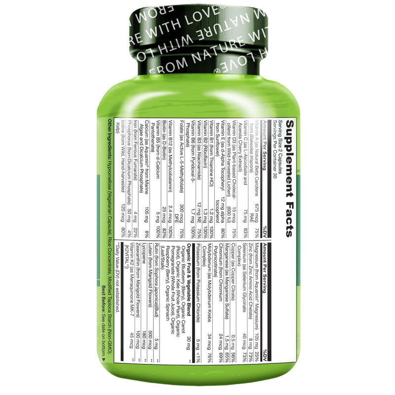 NATURELO Teen Multivitamin - Whole Food Multivitamin - with Minerals for Teenage Boys & Girls - Supplement for Active Kids - Non-GMO - Vegan & Vegetarian - 60 Capsules Unflavored 60 Count (Pack of 1)