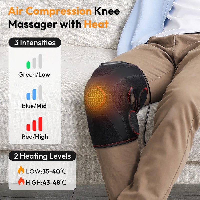 QUINEAR Air Compression Knee Massager with Heat, Knee Brace Wrap for Arthritis Pain Relief, Heating Pad for Knee for Circulation and Pain Relief,3 Modes & 3 Intensities Single - BeesActive Australia