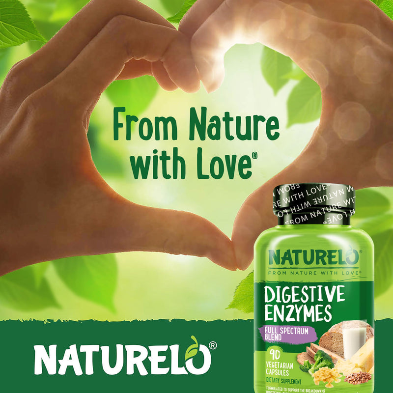 NATURELO Digestive Enzymes with Ginger, 90 Vegan Capsules | Full Spectrum Support, Broad Blend of 15 Digestive Enzymes for Men and Women Unflavored 90 Count (Pack of 1)