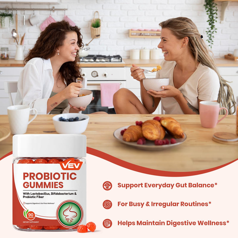 VEV Probiotics for Women Gummies, 5B CFU per Serving, 90 Count | Women Probiotics Gummies, Vegan Gummies, Pineapple Flavor 90 Count (Pack of 1)