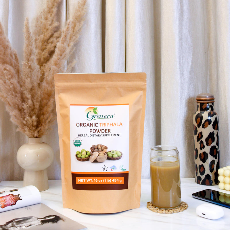 Grenera Organic Triphala Powder 1 lb (16 Ounce) 454 Grams - Made with Organic Amalaki, Organic Bibhitaki, Organic Haritaki Fruit - USDA Organic, Vegan, Kosher Certified - BeesActive Australia
