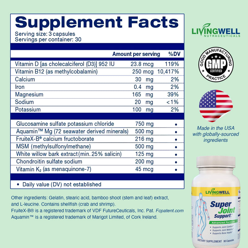 Glucosamine Chondroitin & MSM + D3 K2 for Bone & Joint Support Men & Women | Boosts Bone & Joint Health, 14-in-1 Joint Supplement with Aquamin Mg, FruiteX-B, Magnesium, Potassium & Calcium, 90 Capsules 1